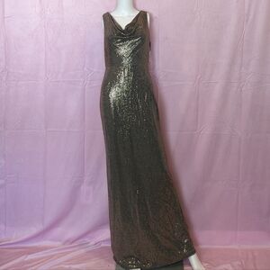 Calvin Klein Gold Sequins Sleeveless Full Length Sheath Prom Formal Dress 16